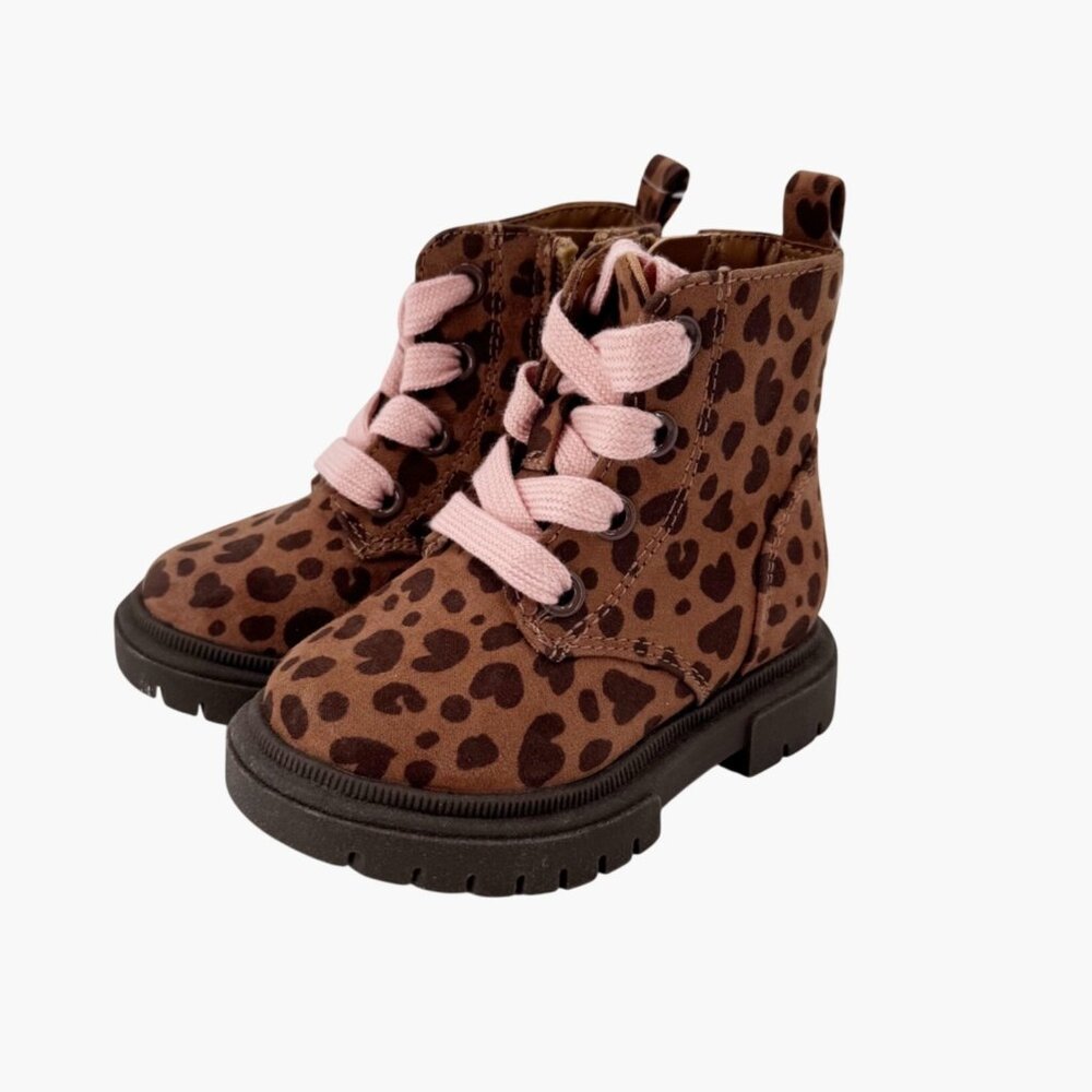 NEW Cat & Jack Toddler Girls' Amaya Leopard Print Combat Boots Size 5